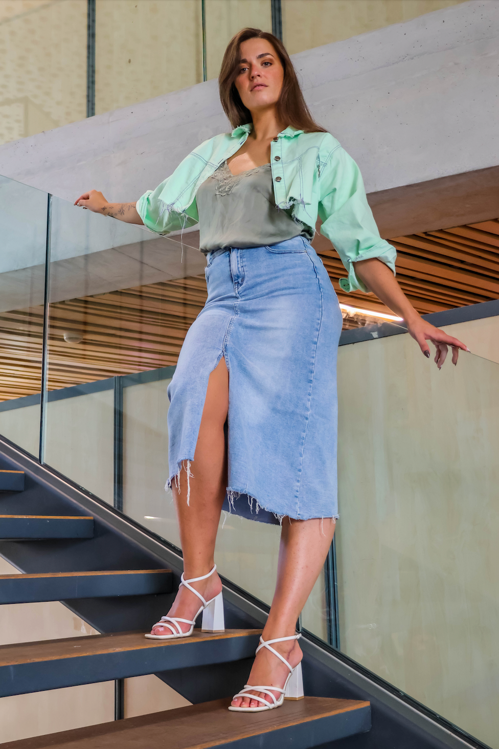 Veste crop green jean